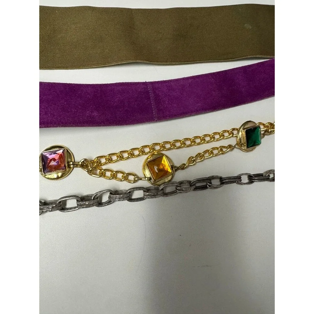 Vintage 80s 70s Women’s Belts Lot Of 7 Elastic Stretch Chain Jewel Medallions